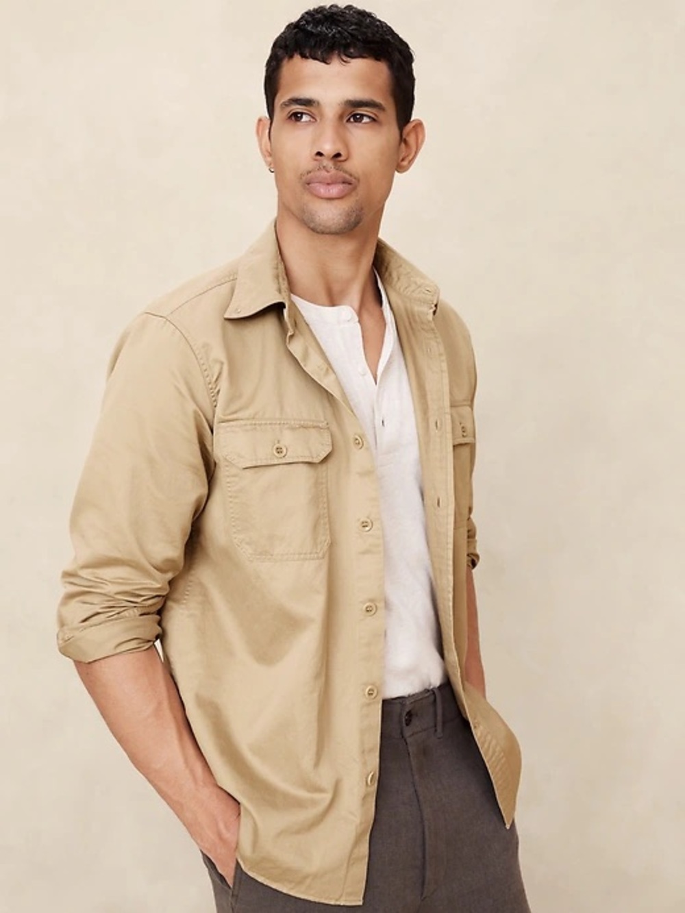Banana Republic Beige Lightweight Shirt Jacket
